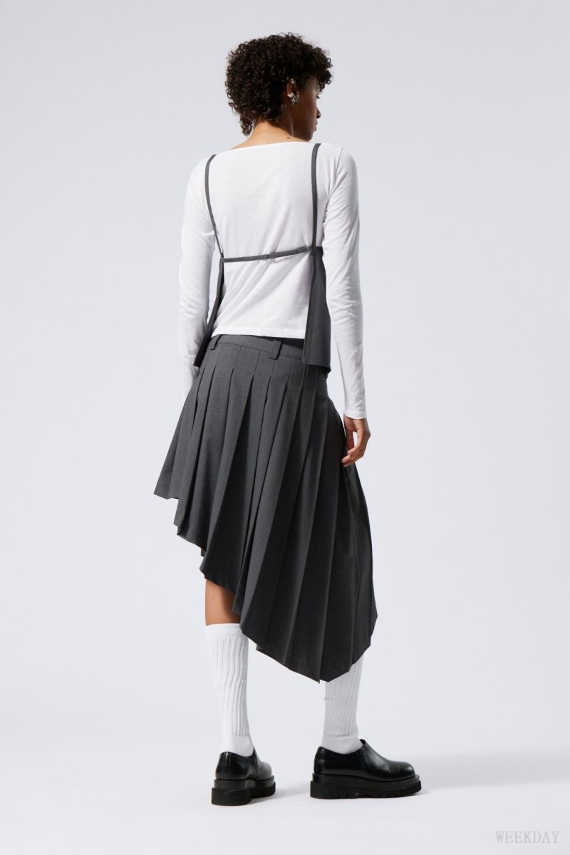 Dark Grey Weekday Skylar Pleated Midi Skirt | WCZX5123