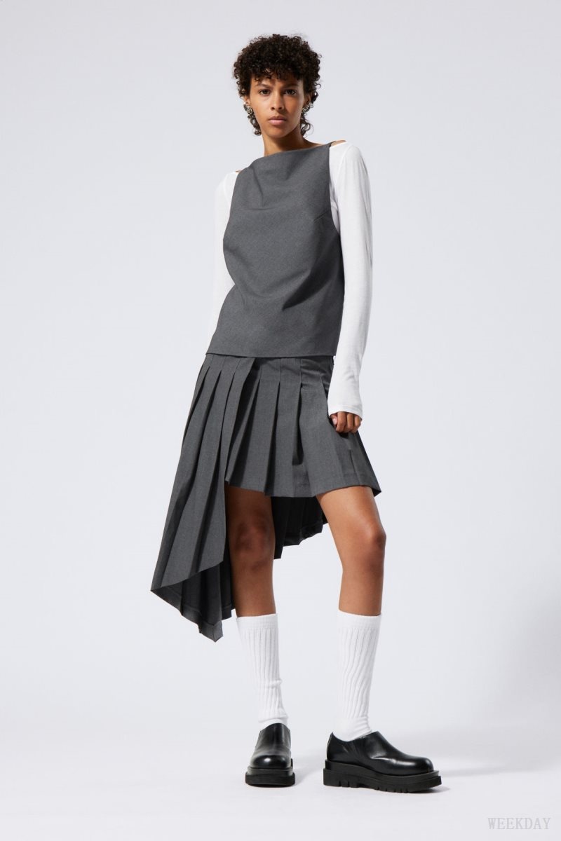 Dark Grey Weekday Skylar Pleated Midi Skirt | WCZX5123