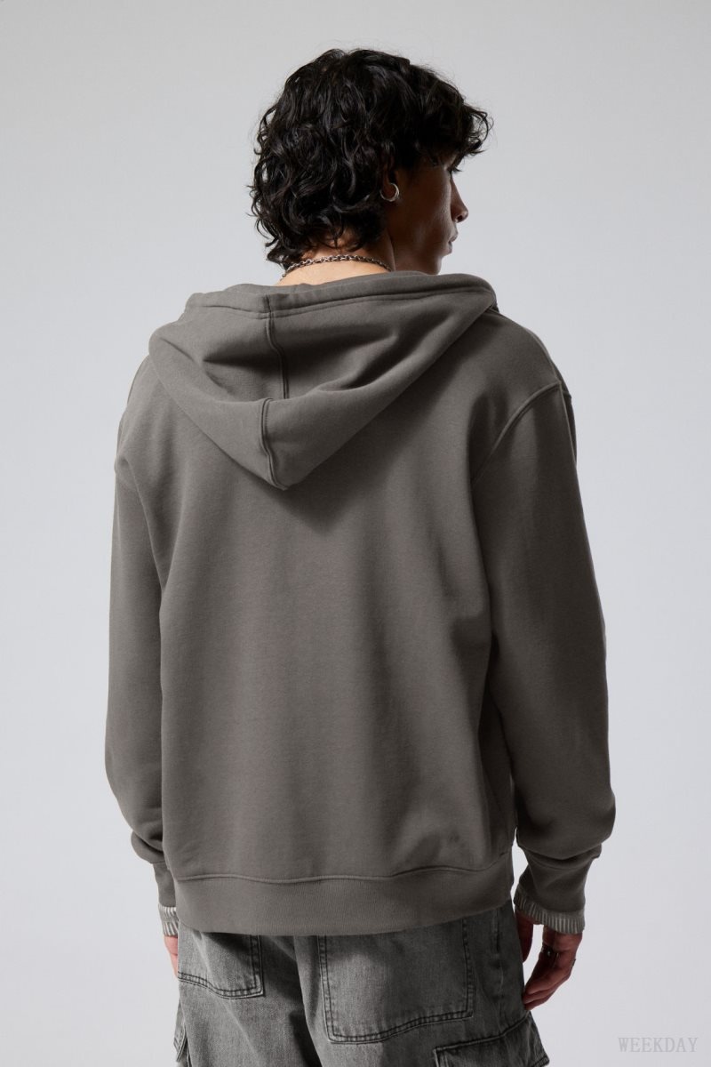 Dark Grey Weekday Standard Midweight Zip Hoodie | EOXW2632