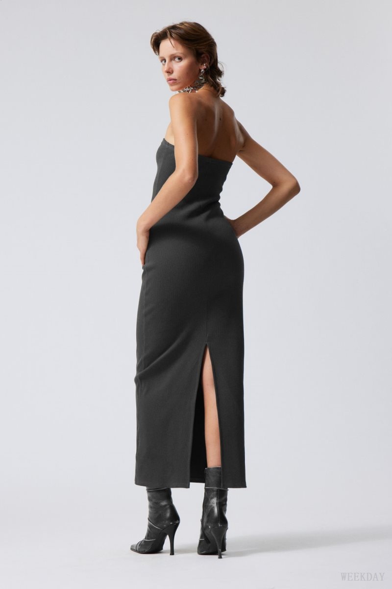 Dark Grey Weekday Tania Ribbed Tube Dress | HNJF1615