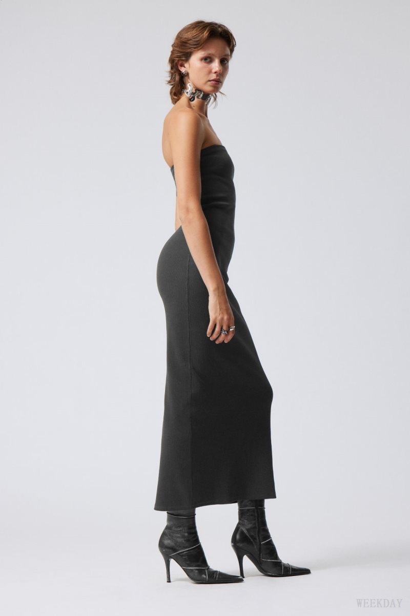 Dark Grey Weekday Tania Ribbed Tube Dress | HNJF1615