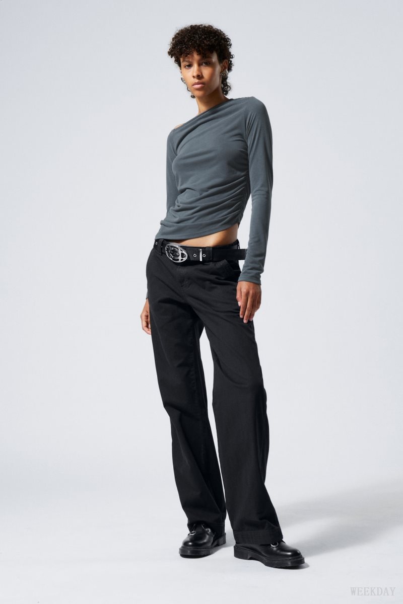 Dark Grey Weekday Tony Cotton Twill Trousers | UQAX2222