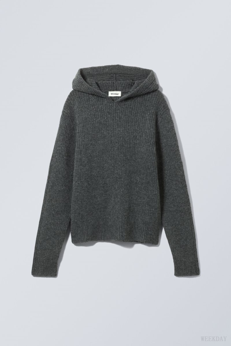 Dark Grey Weekday Zuri Knit Hoodie | TELN6355