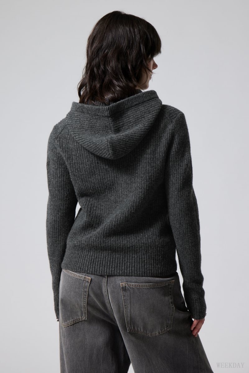 Dark Grey Weekday Zuri Knit Hoodie | TELN6355