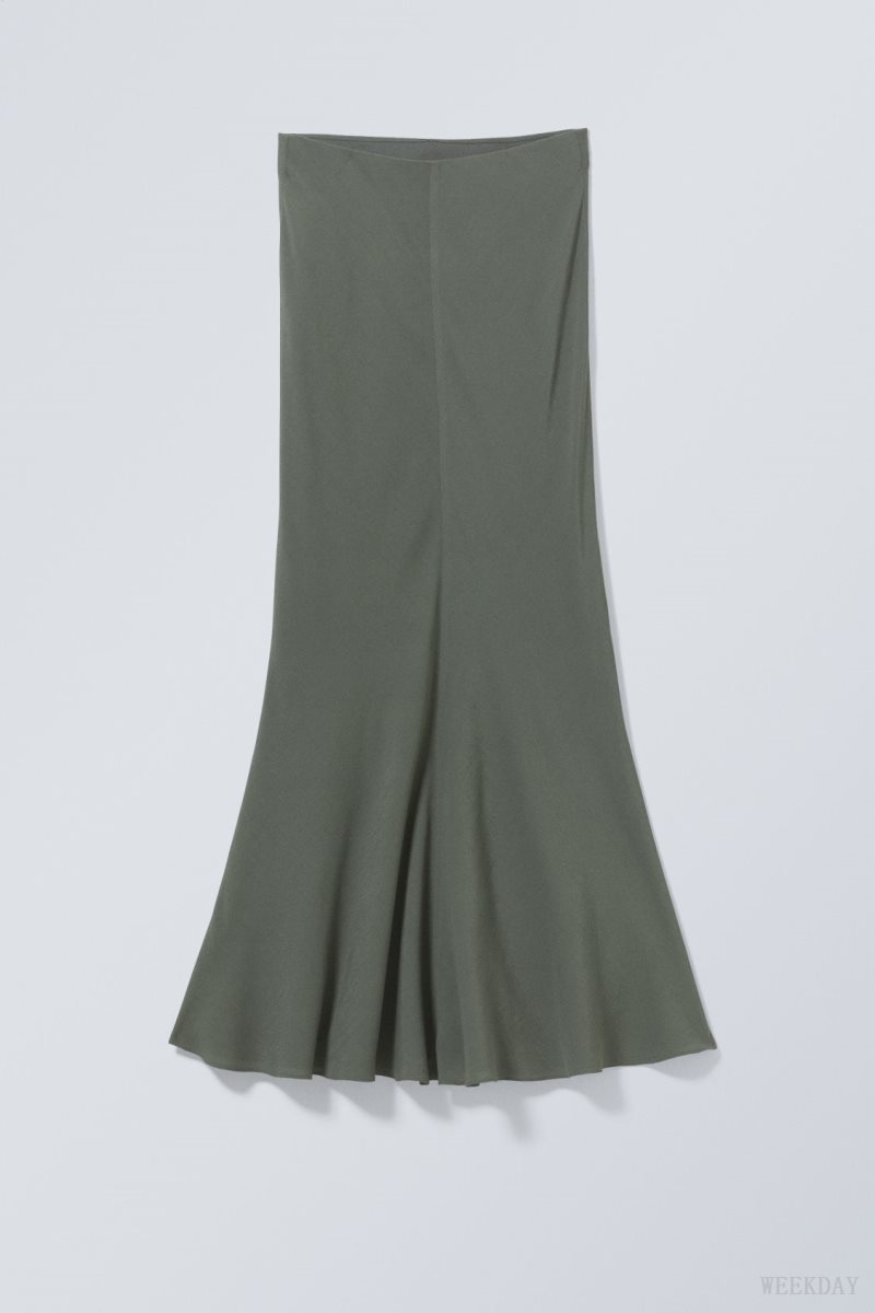 Dark Khaki Green Weekday Paige Long Skirt | KBBZ7418