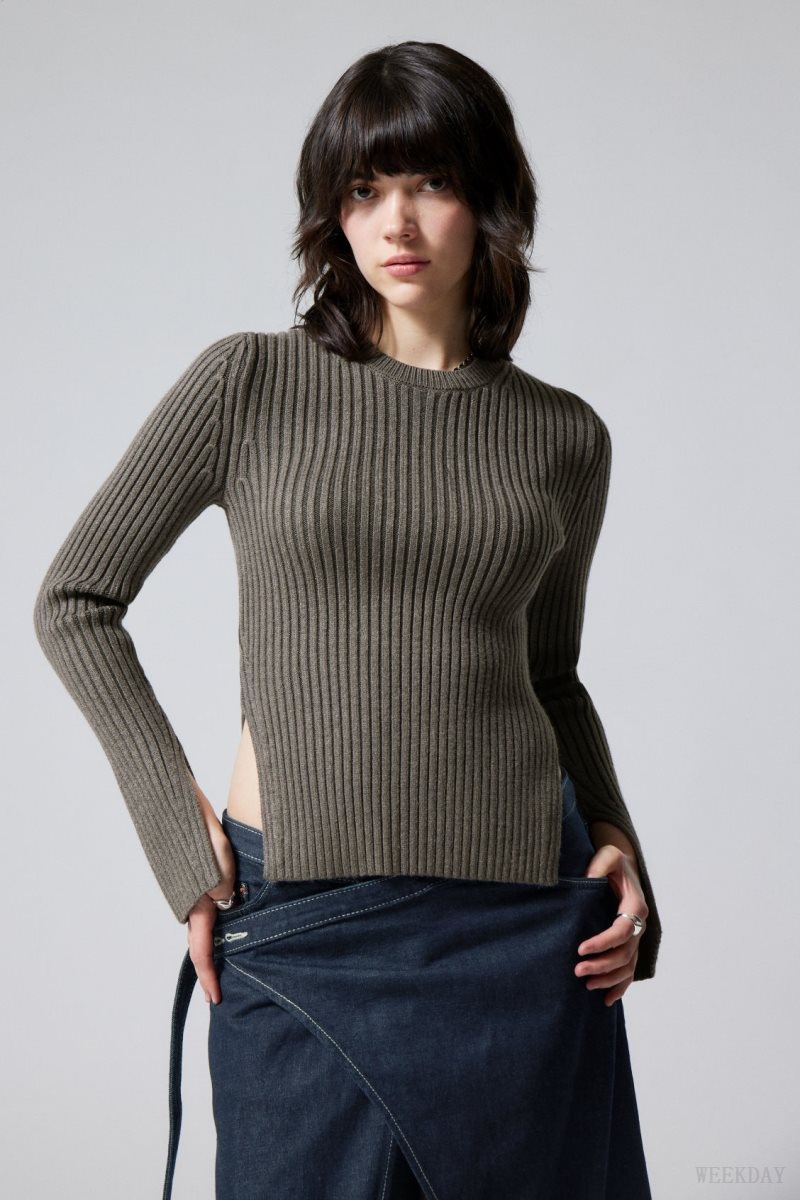 Dark Mole Weekday Rora Rib Sweater | MMRL4337