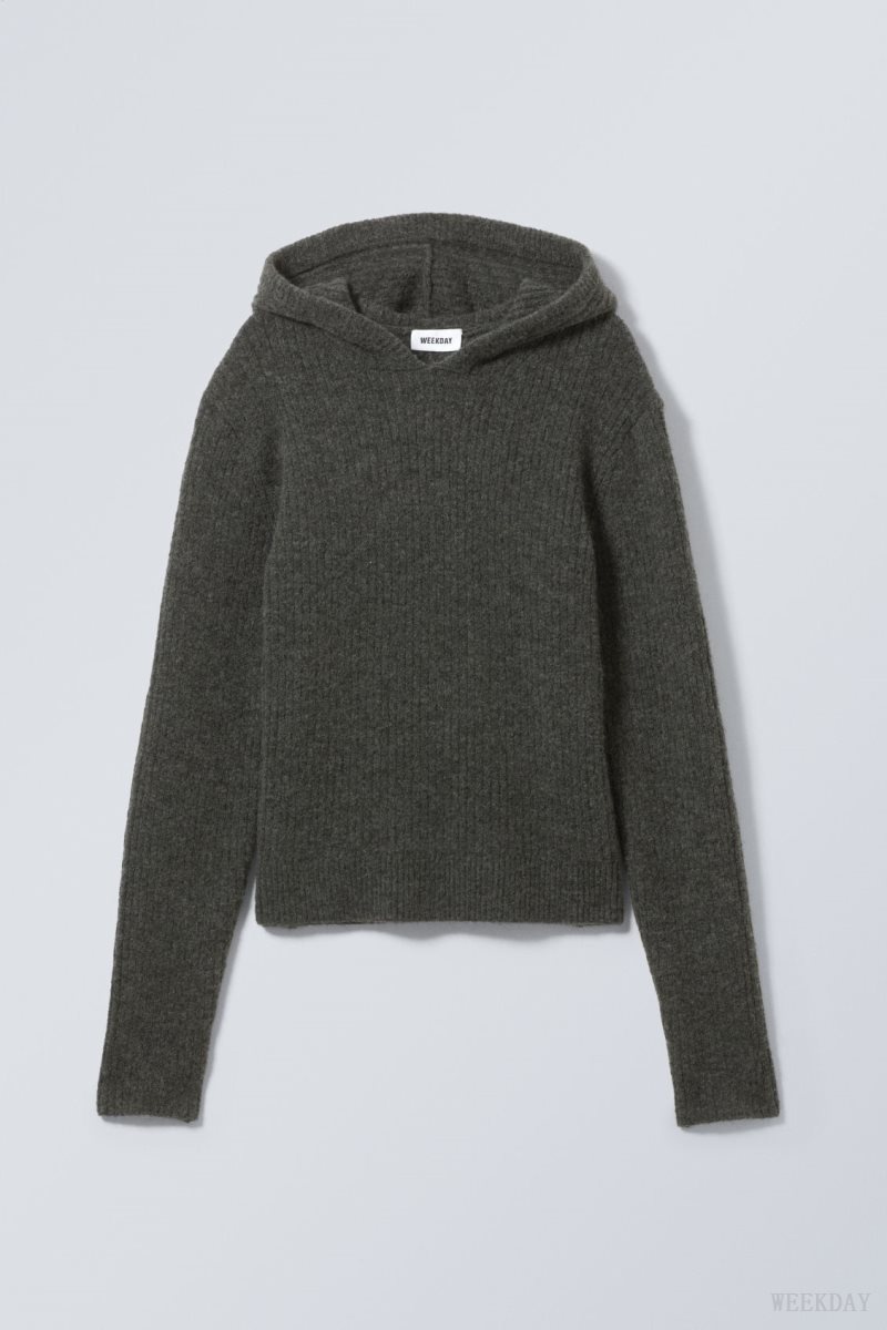 Dark Mole Weekday Zuri Knit Hoodie | AUKG5679