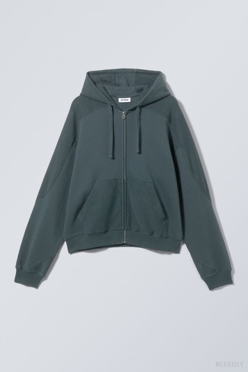 Dark Petrol Weekday Craig Zip Hoodie | BKIQ6563