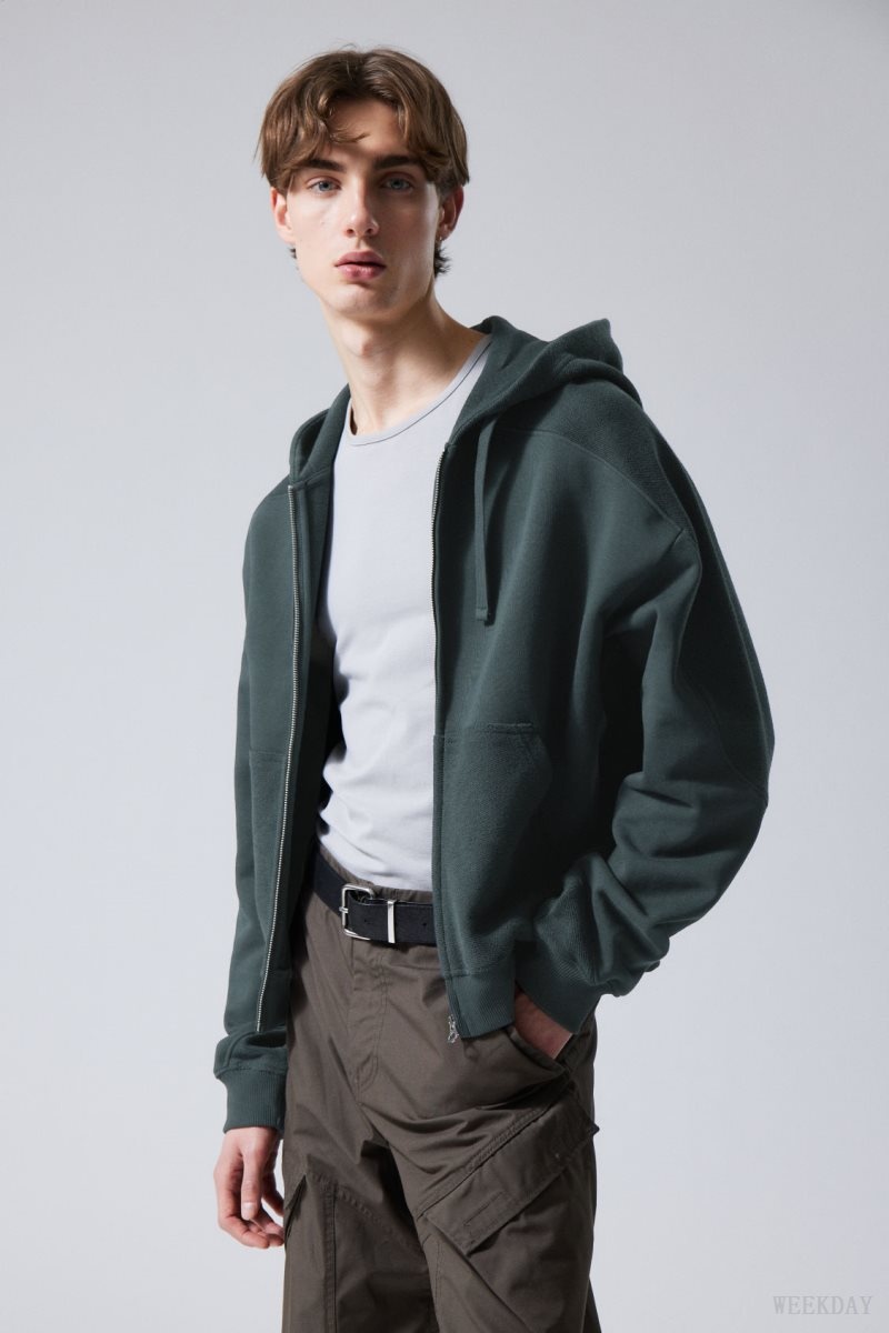 Dark Petrol Weekday Craig Zip Hoodie | BKIQ6563