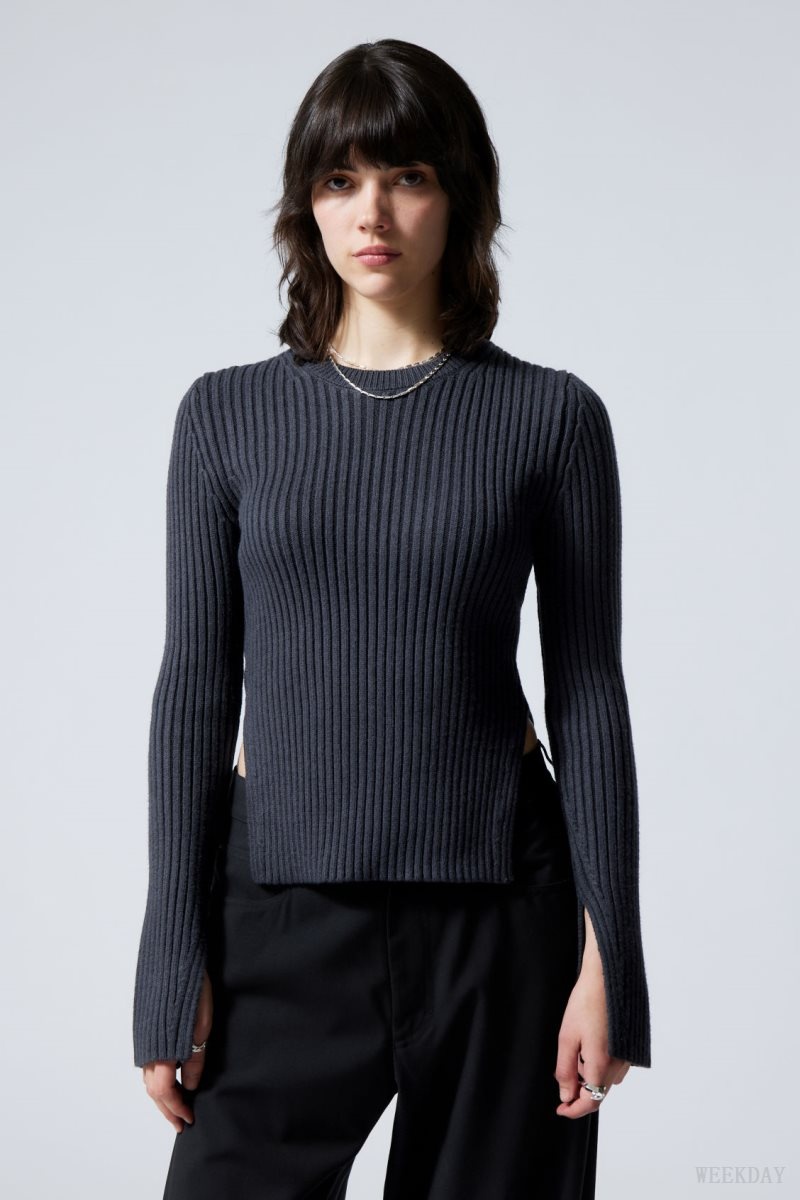 Dark Purple Weekday Rora Rib Sweater | RWYV9719