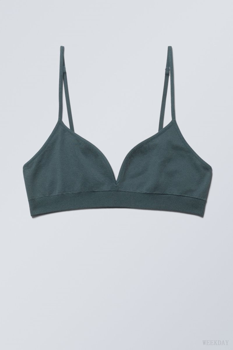 Dark Turquoise Weekday Cat Soft Triangle Bra Bra | JJZC1905