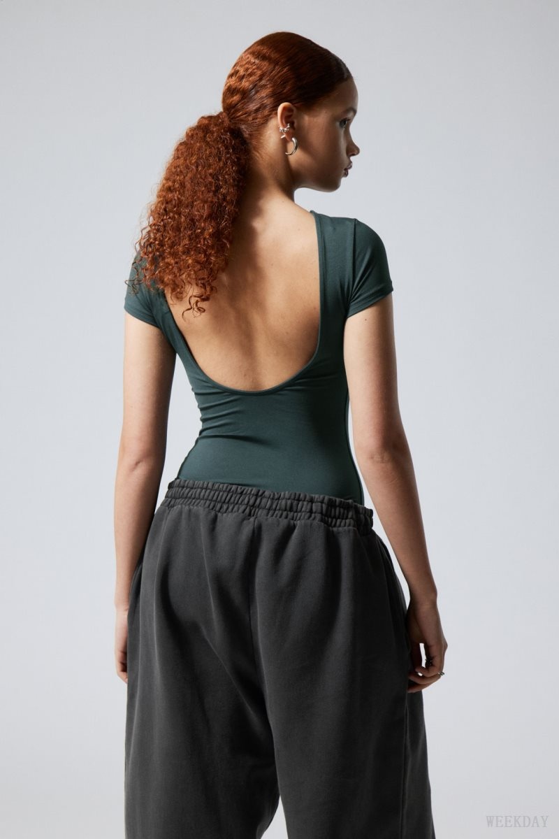 Dark Turquoise Weekday Gizem Open Back T-shirt | VEWO0338