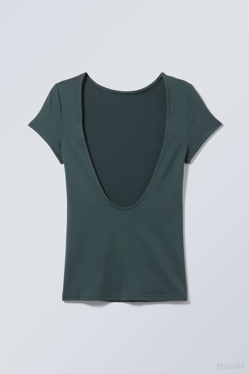 Dark Turquoise Weekday Gizem Open Back T-shirt | VEWO0338