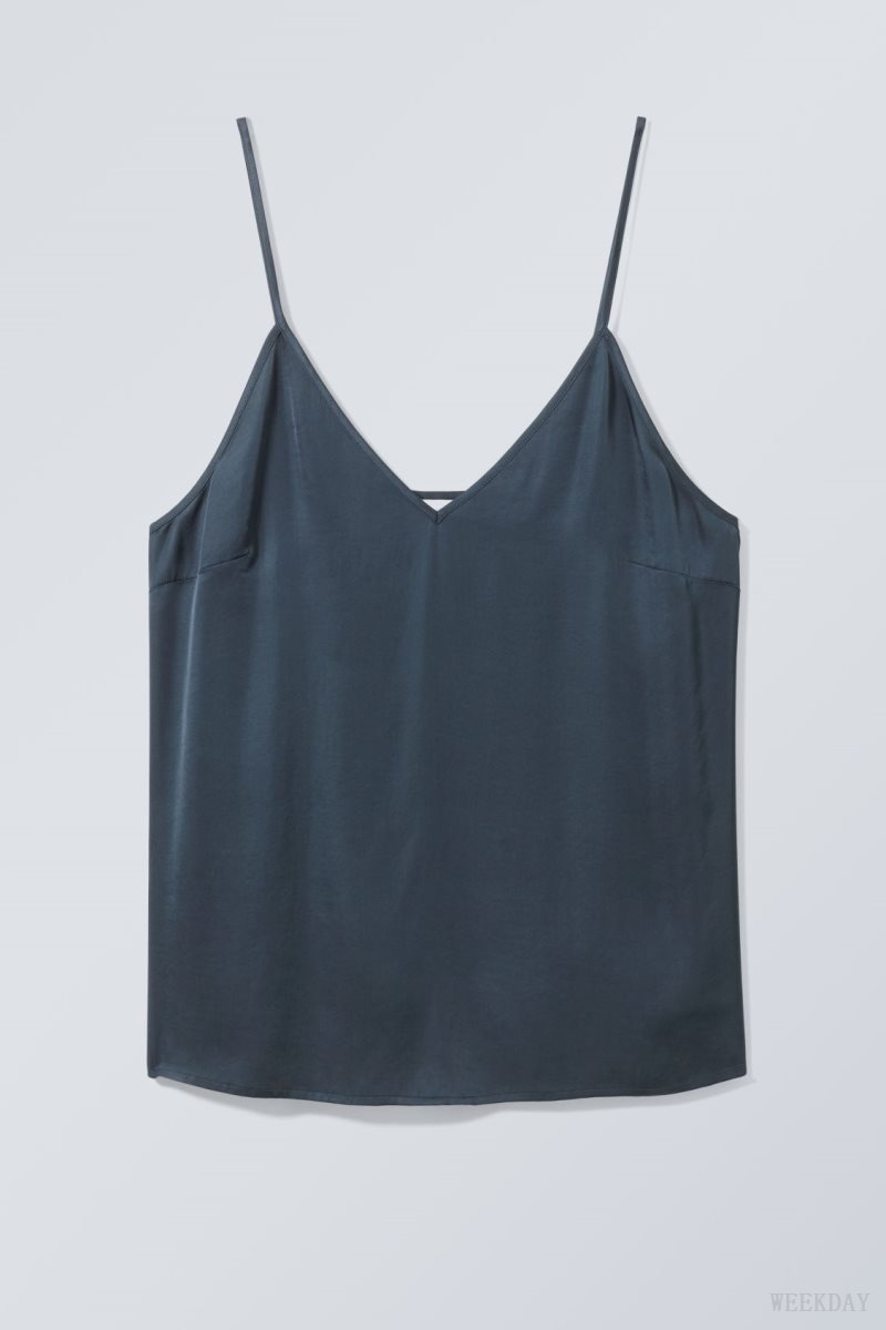 Dark Turquoise Weekday Shine Satin Singlet | ADEW0214