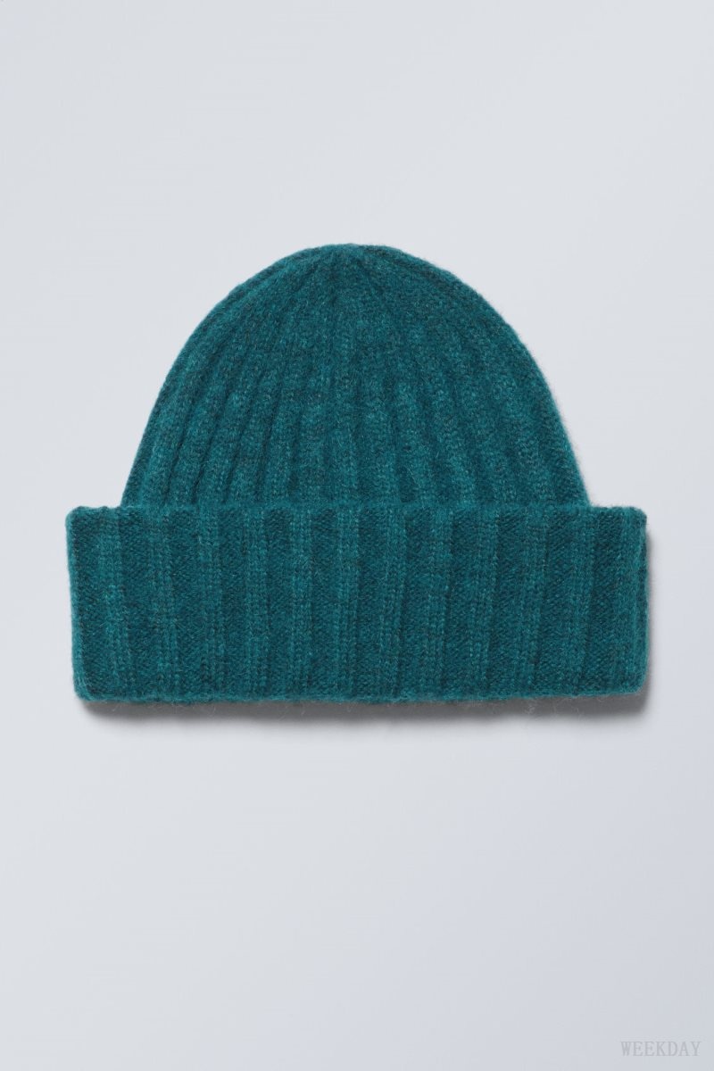 Dark Turquoise Weekday Soft Ribbed Beanie | OXSF1249