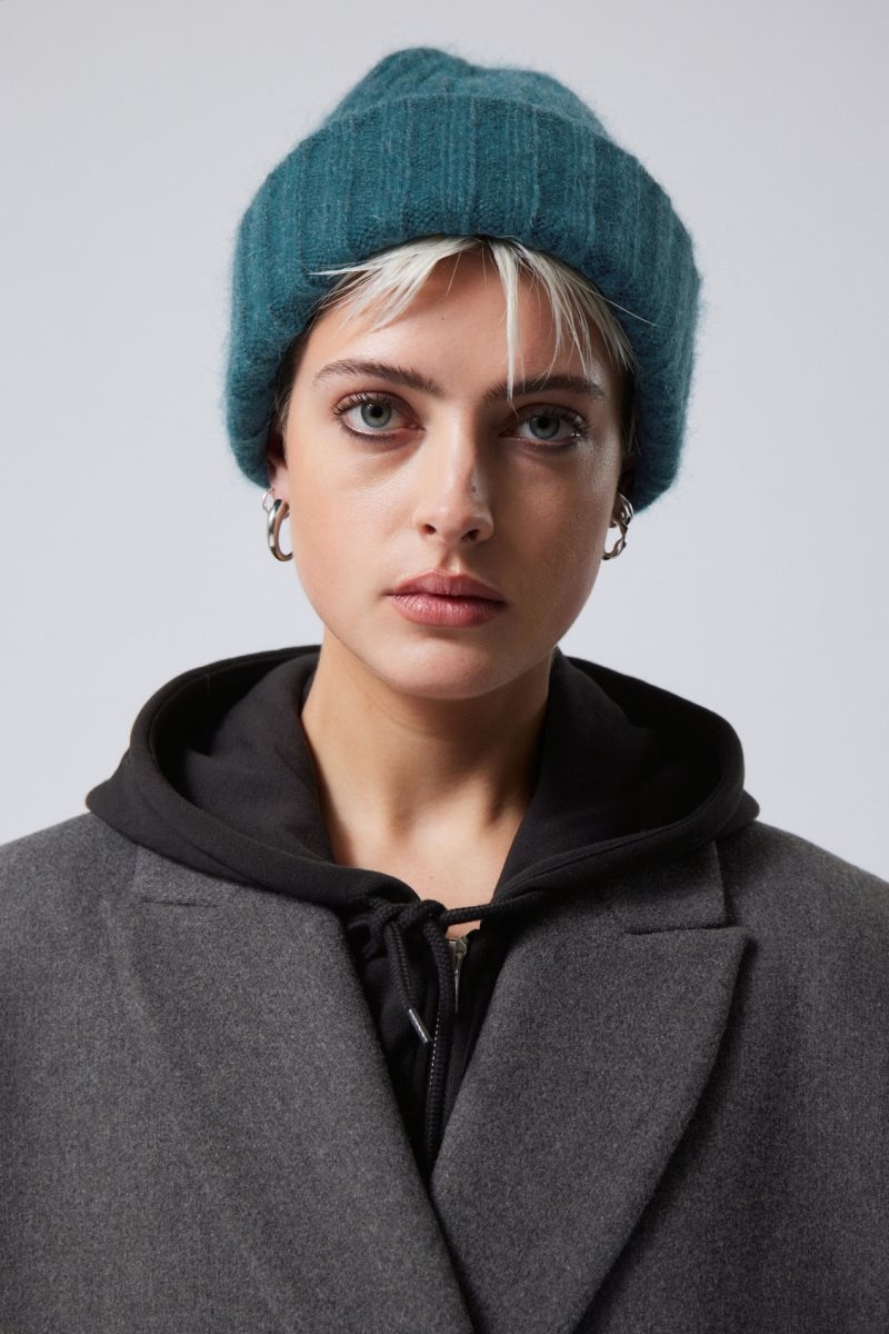 Dark Turquoise Weekday Soft Ribbed Beanie | OXSF1249