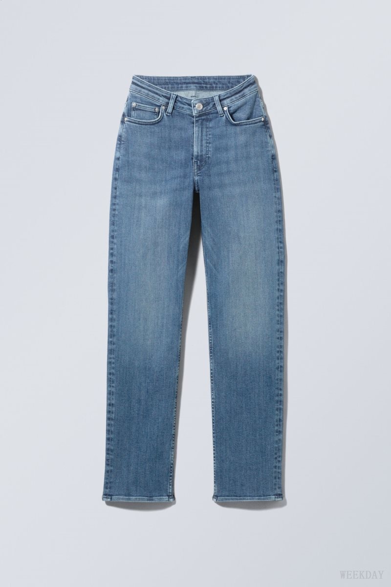 Deep Blue Weekday Twig Curve Mid Straight Jeans | CQZK0188