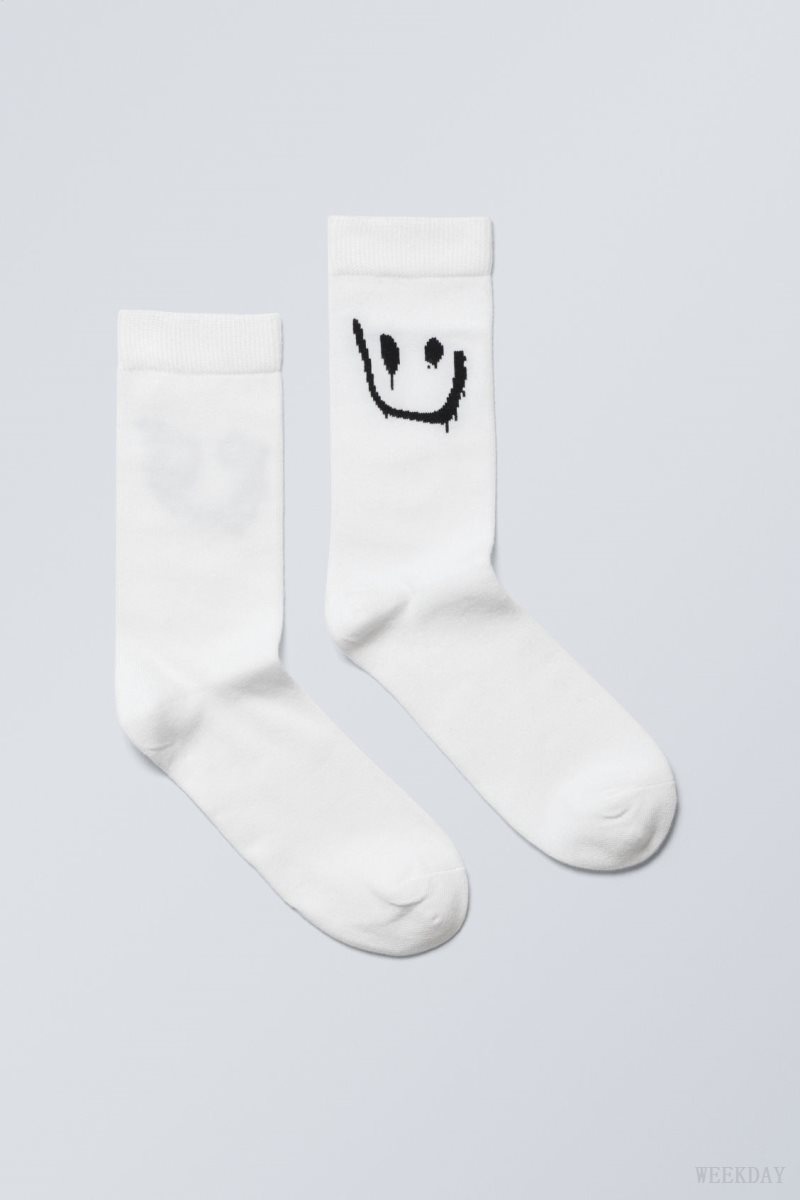 Drippy Smiley Weekday Cotton Graphic Socks | PFXB1157