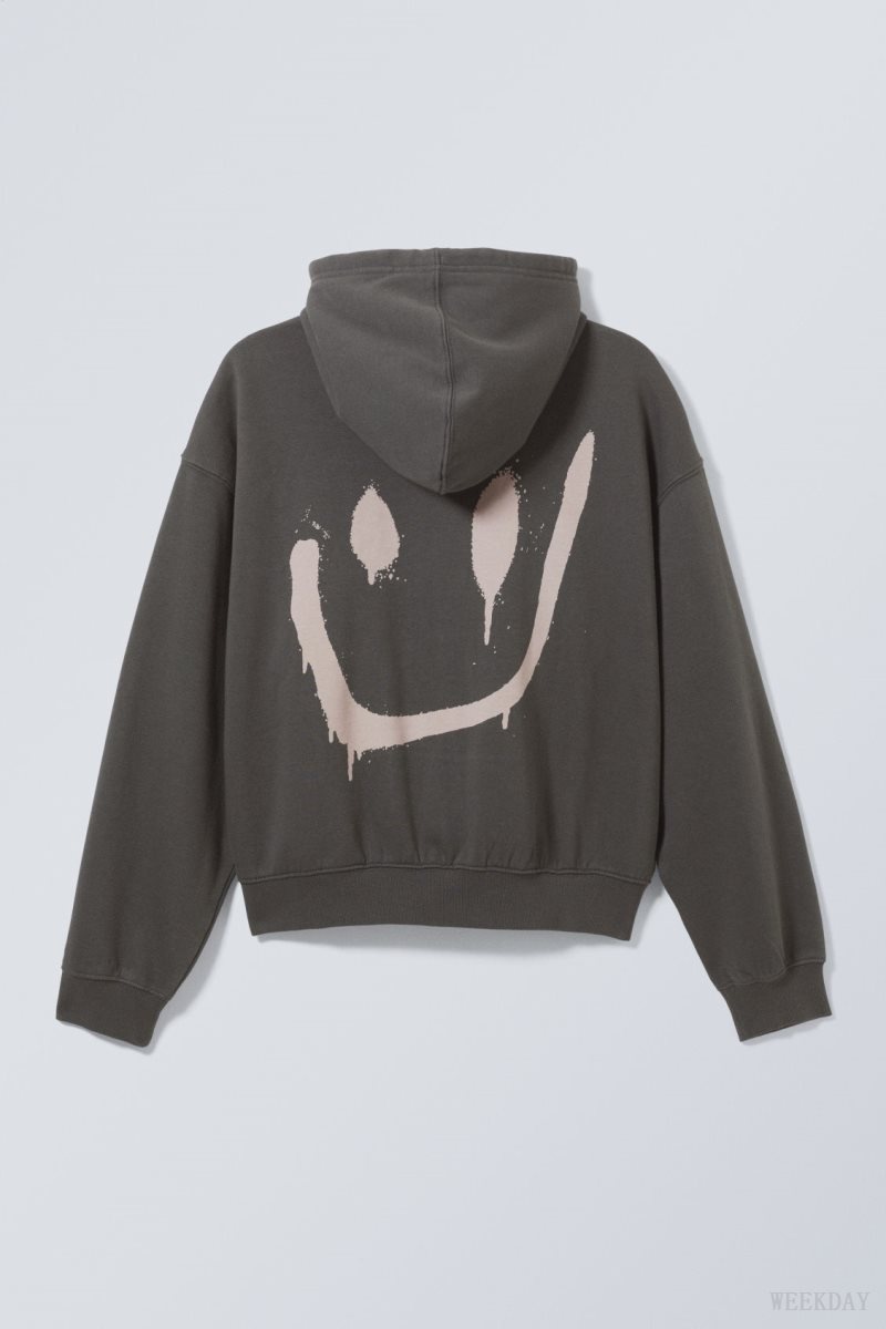 Drippy Smiling Face Weekday Boxy Graphic Zip Hoodie | QNIW9572