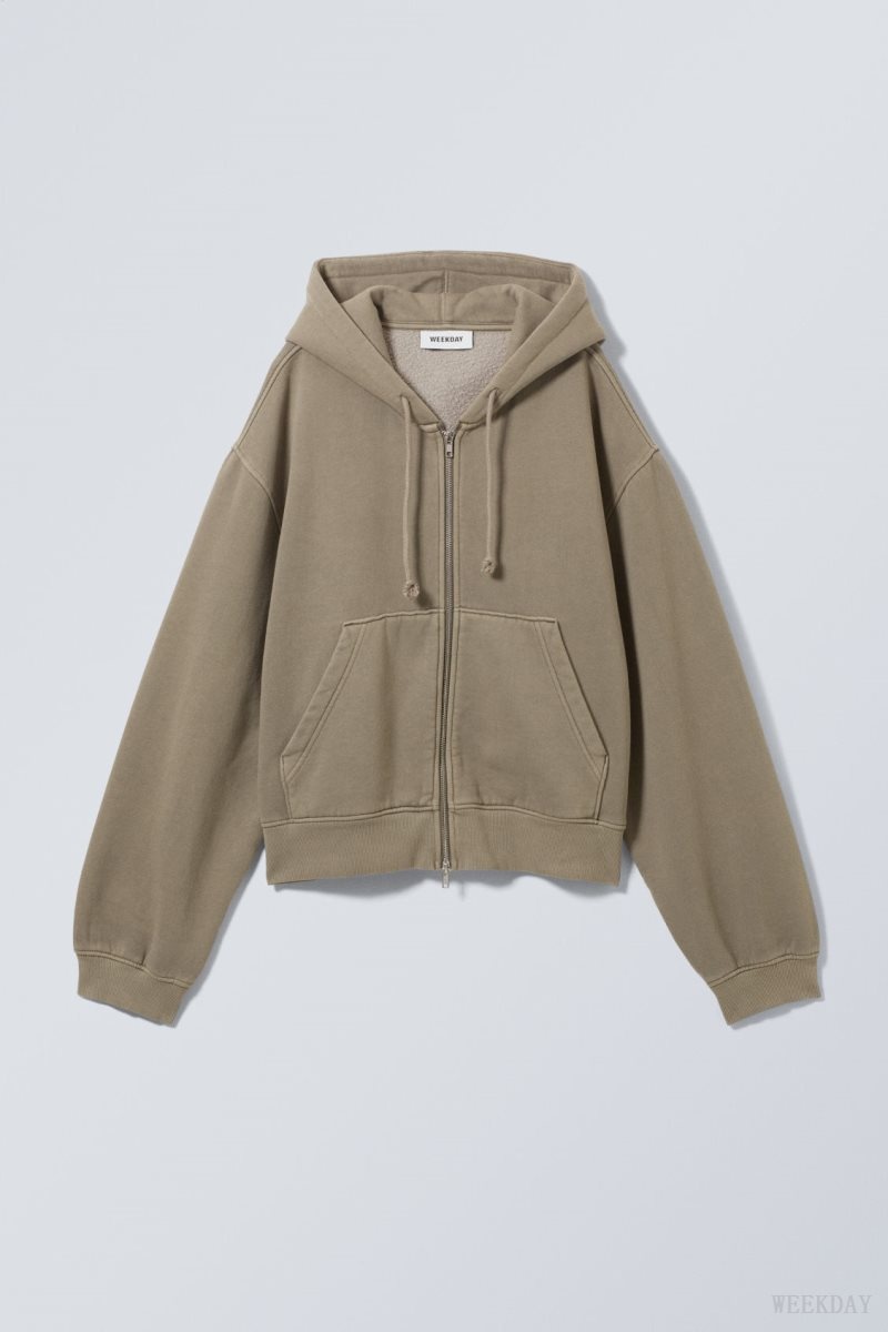 Dusty Mole Weekday Boxy Heavyweight Zip Hoodie | OZDJ8073