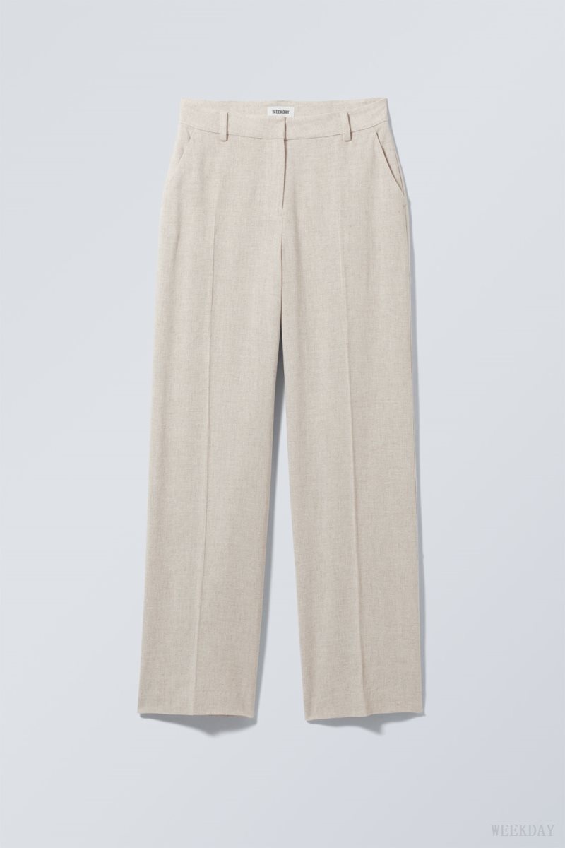 Ecru Weekday Cyrus Linen Mix Trousers | TOMN7407