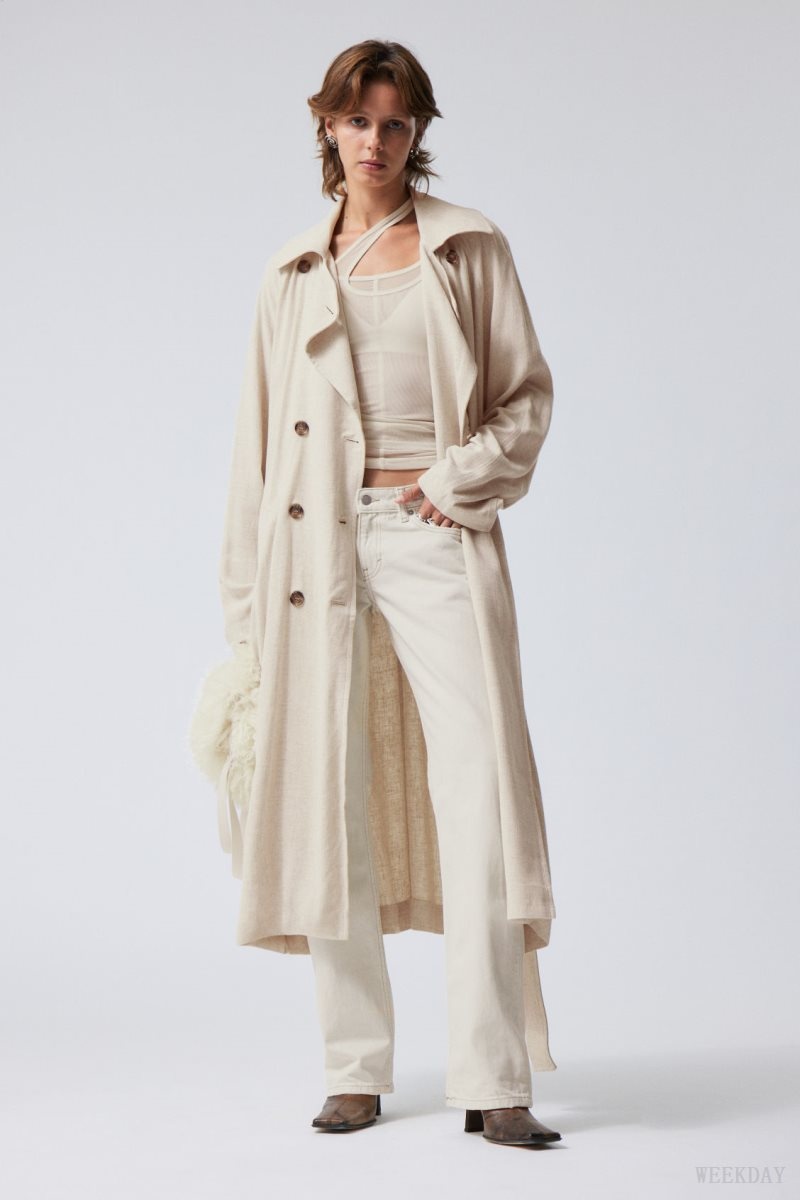 Ecru Weekday Julie Linen Mix Trench | VVYV1000