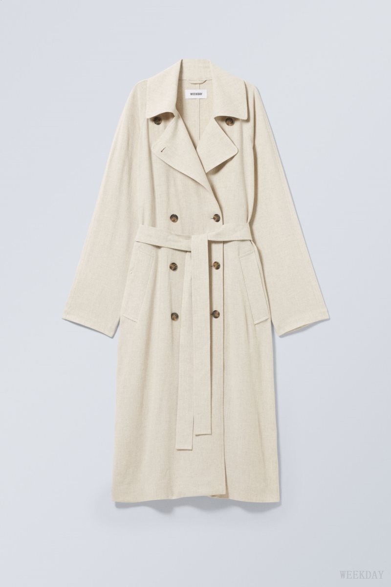 Ecru Weekday Julie Linen Mix Trench | VVYV1000