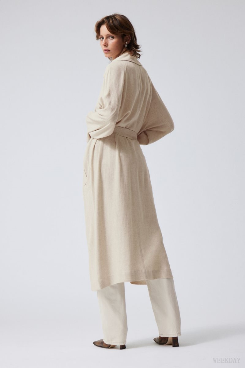 Ecru Weekday Julie Linen Mix Trench | VVYV1000