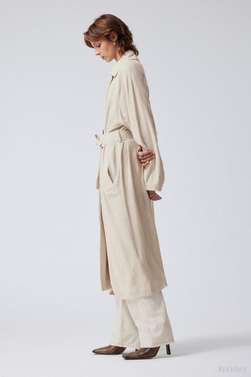 Ecru Weekday Julie Linen Mix Trench | VVYV1000