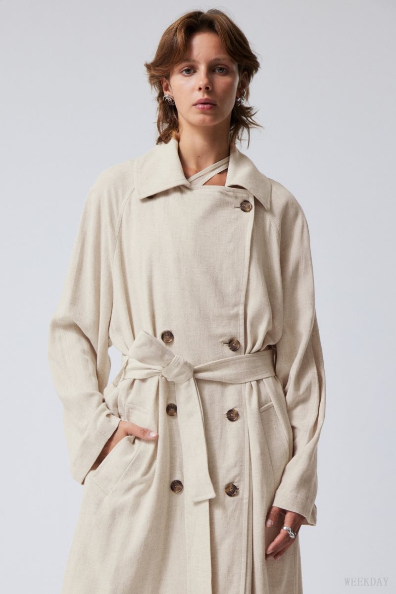 Ecru Weekday Julie Linen Mix Trench | VVYV1000