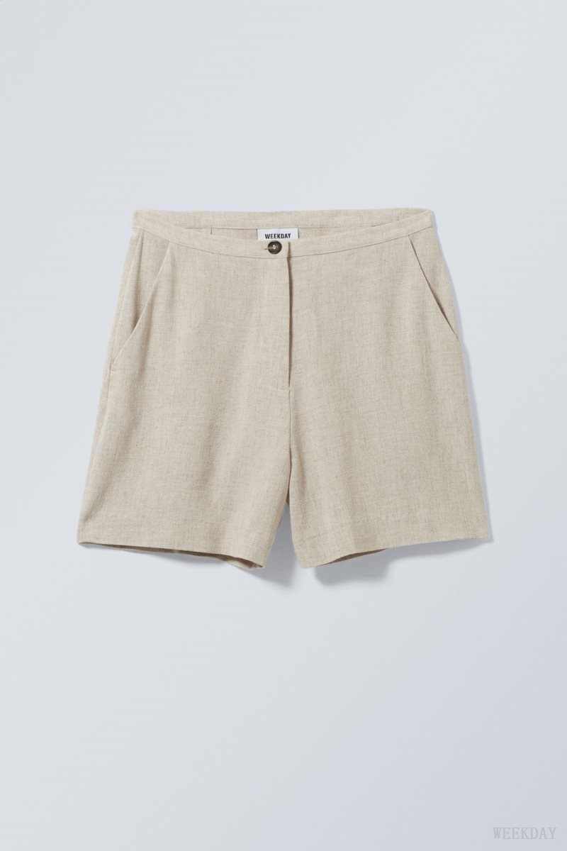 Ecru Weekday Kit Linen Mix Shorts | KWYB4035