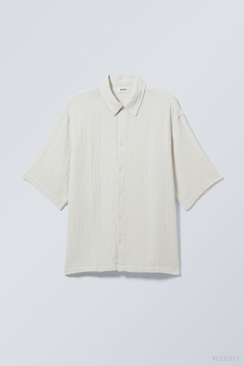 Ecru Weekday Oversized Structured Short Sleeve Shirt | GSVR4388