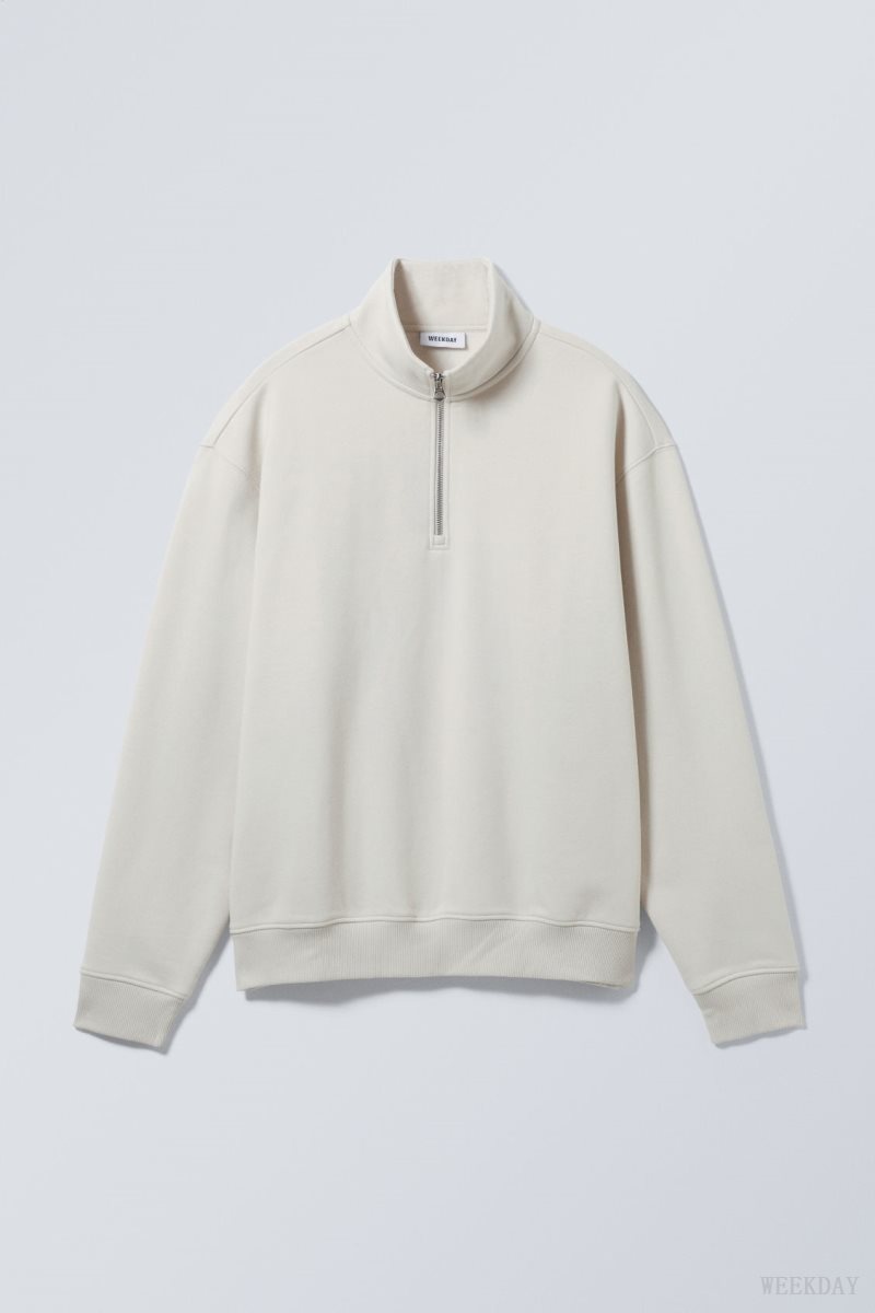 Ecru Weekday Relaxed Heavy Half Zip Sweater | MJZA7195