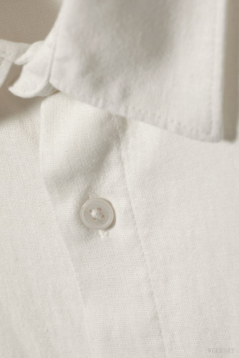 Ecru Weekday Relaxed Linen Short Sleeve Shirt | LKJF8571