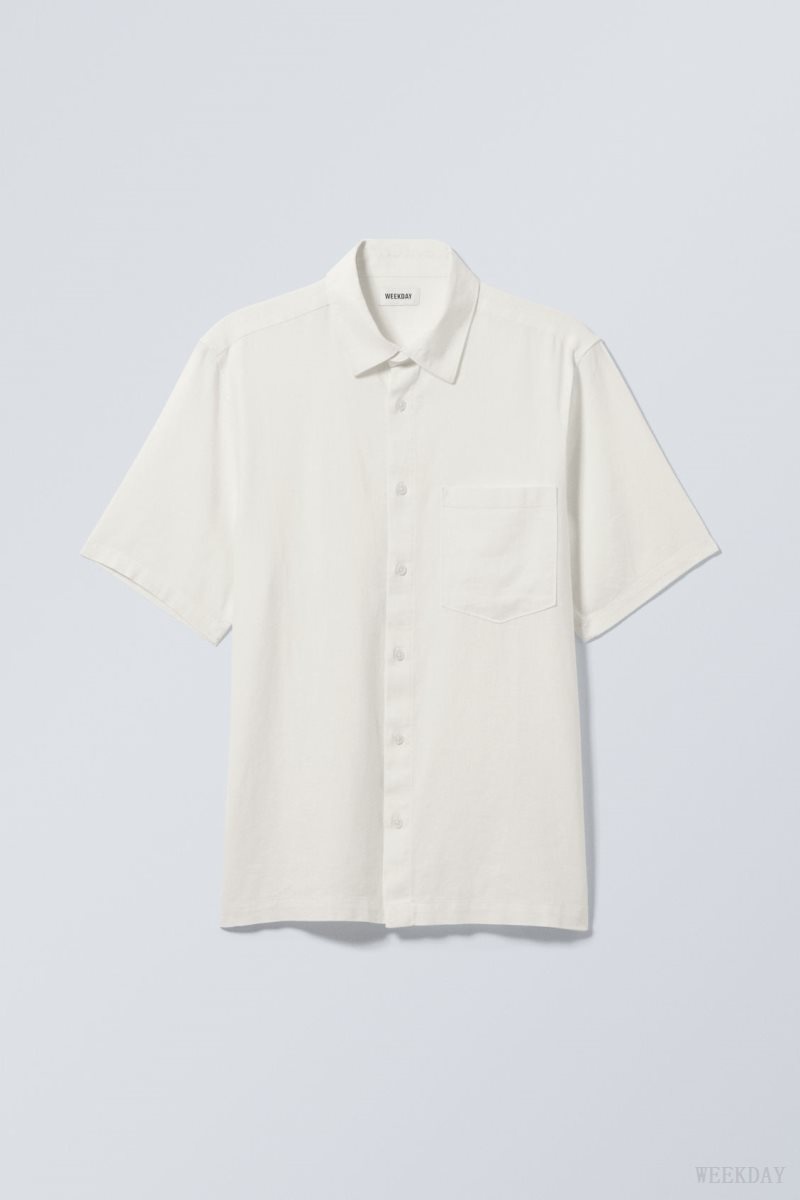 Ecru Weekday Relaxed Linen Short Sleeve Shirt | LKJF8571