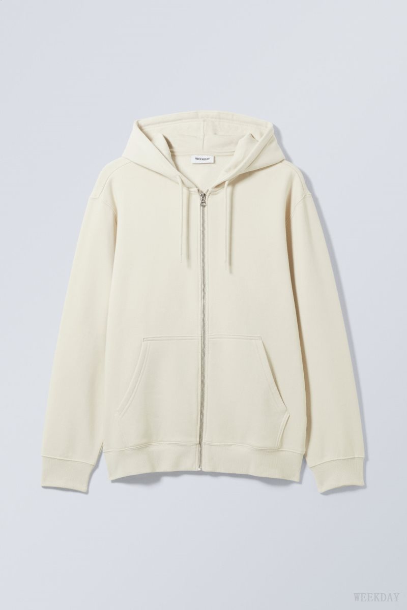 Ecru Weekday Standard Midweight Zip Hoodie | USBG8313