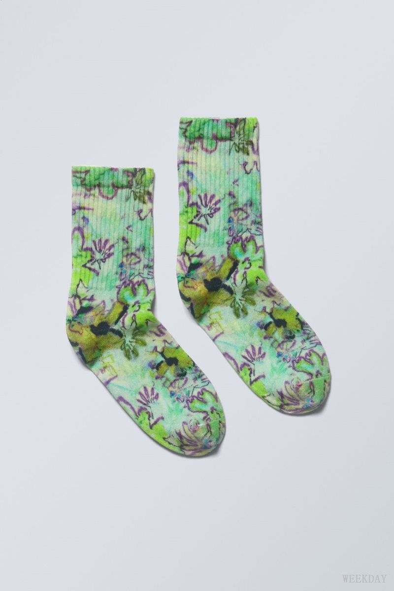 Flower Weekday Sport Printed Socks | FKIW5326