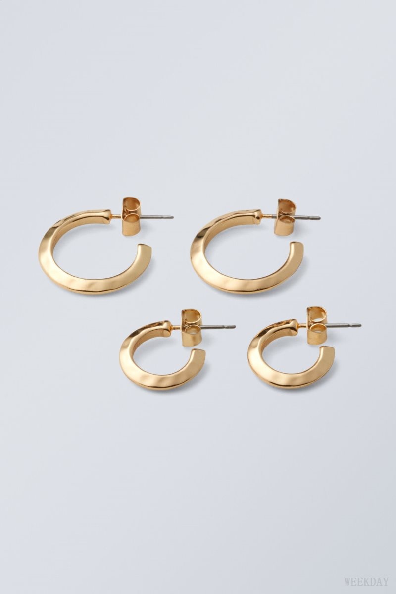 Gold Weekday Hammered Hoops 2-Pack | AQEU6551