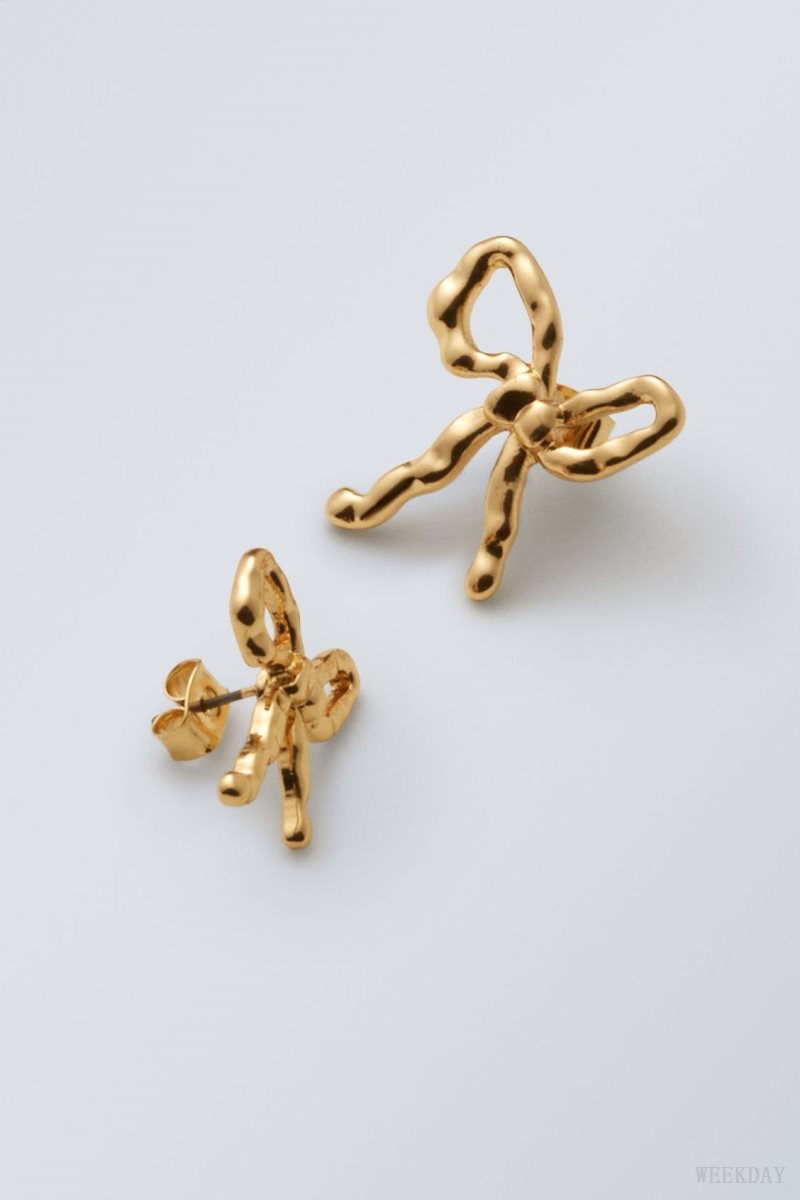 Golden Weekday Bow Earrings | QZBR7198