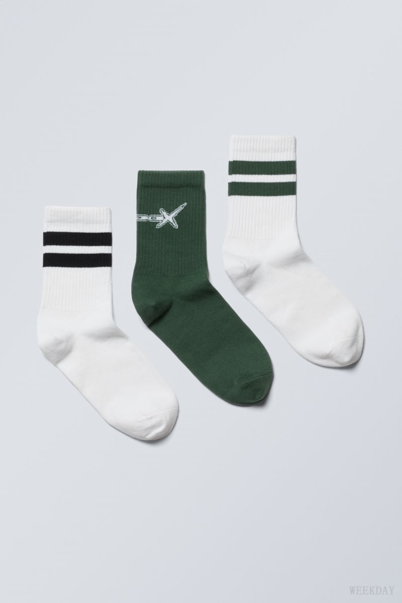 Green Black Weekday 3-pack Sport Graphic Socks | IHZT8704