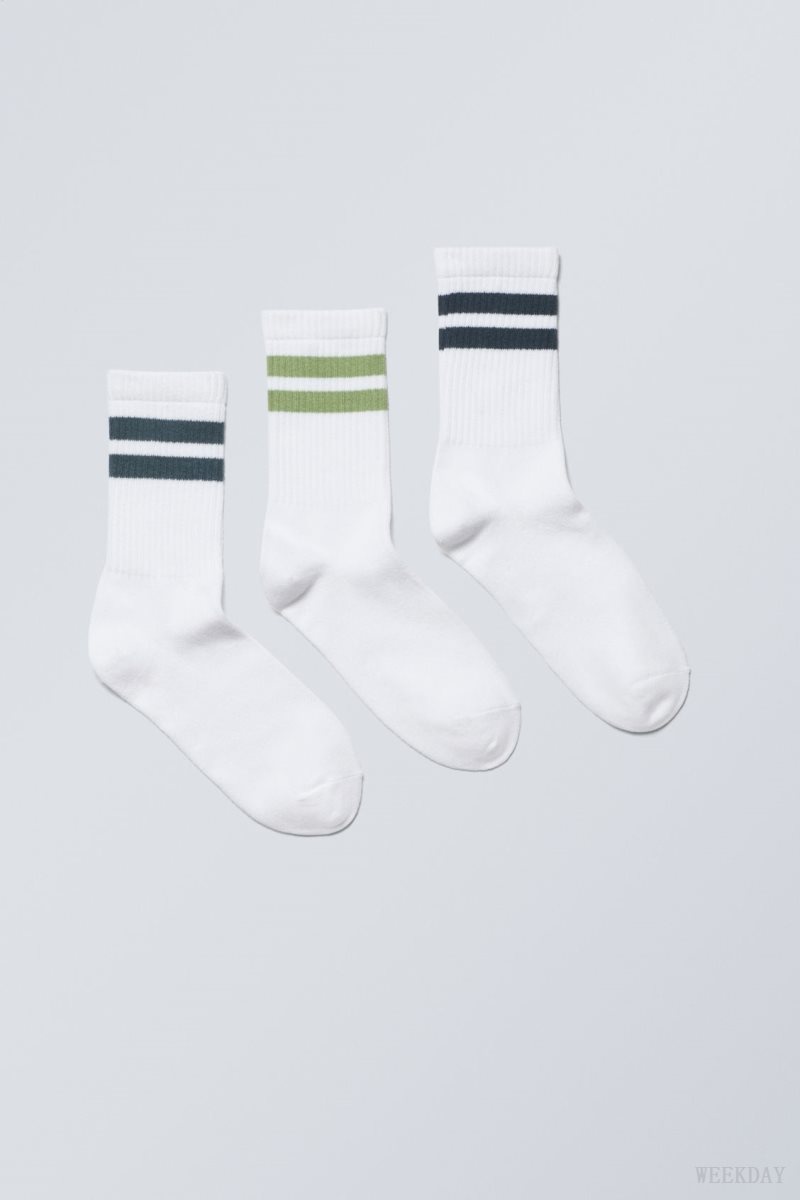 Green Stripes Weekday 3-pack Sport Striped Socks | FBLY2662