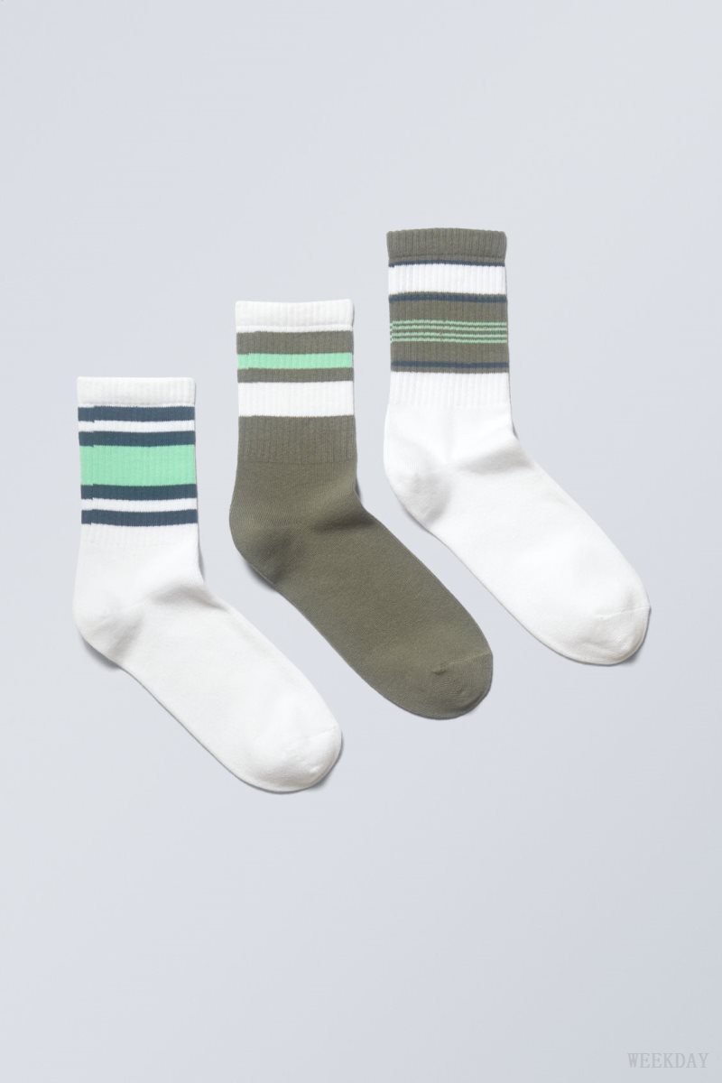 Green Stripes Weekday 3-pack Striped Sport Socks | GVGX2862