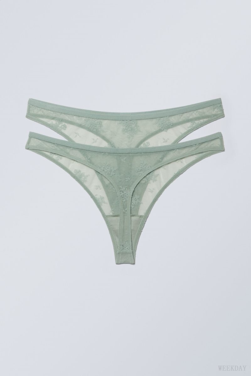 Green Weekday 2-pack Zelda Lace Thong Thong | VENB9923