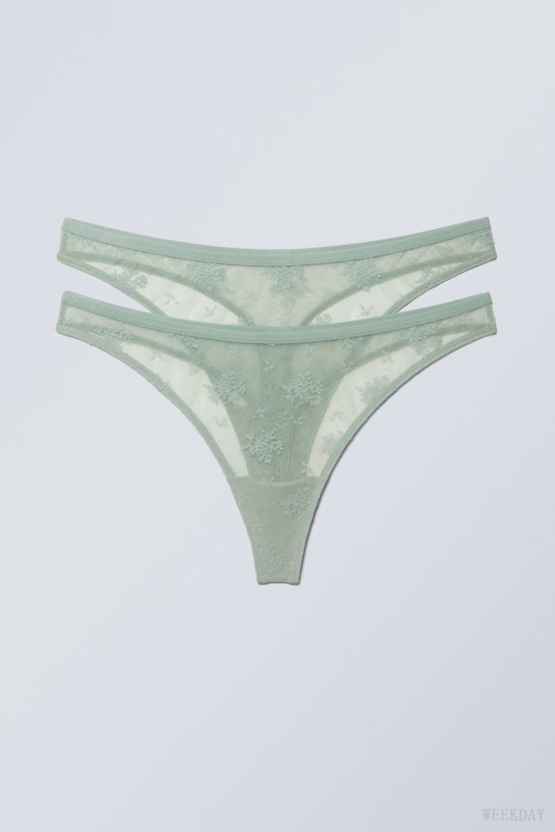 Green Weekday 2-pack Zelda Lace Thong Thong | VENB9923