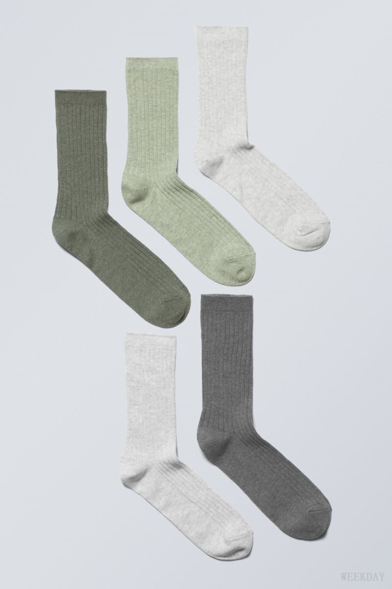 Green Weekday 5-pack Rib Socks | OGPW3955