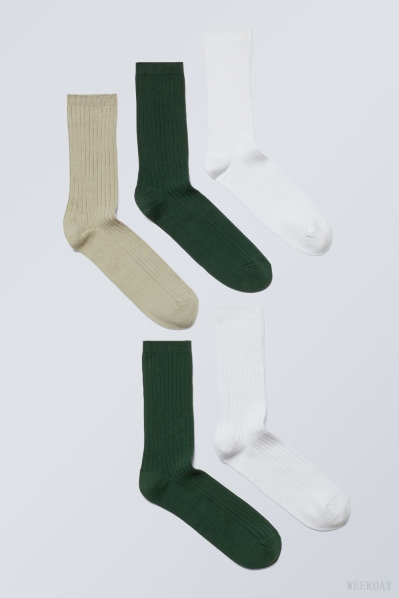 Green Weekday 5-pack Rib Socks | ZOXV7134