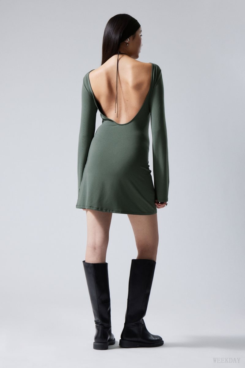 Green Weekday Clair Open Back Mini Dress | VQUN7940