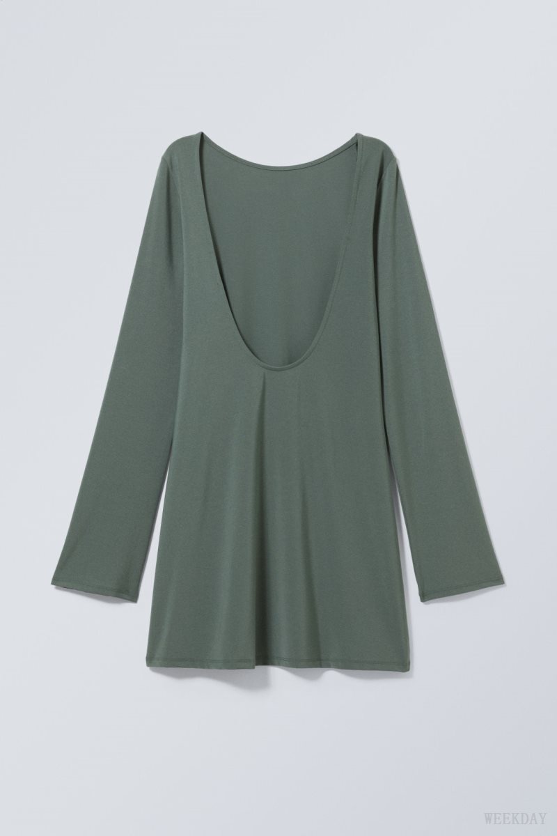 Green Weekday Clair Open Back Mini Dress | VQUN7940