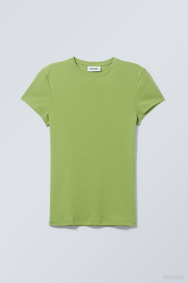 Green Weekday Close Fitted Rib T-Shirt | LCRZ8216