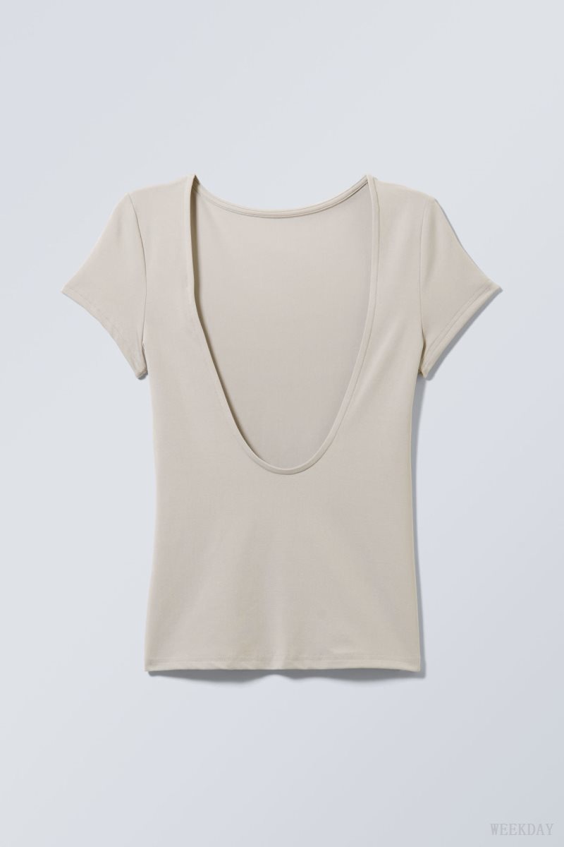 Greige Weekday Gizem Open Back T-shirt | HPHP7864